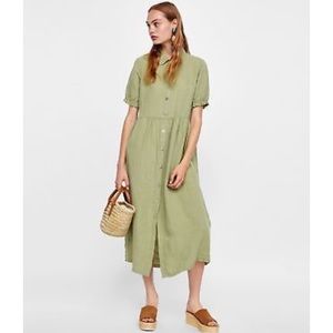 Zara Linen Button Down Midi Dress